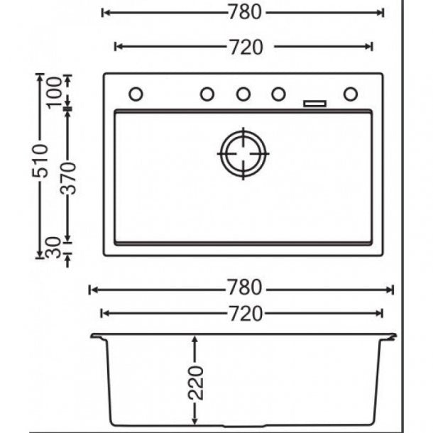 Concrete Carysil Granite Single Bowl Kitchen Sink 780x510x220mm