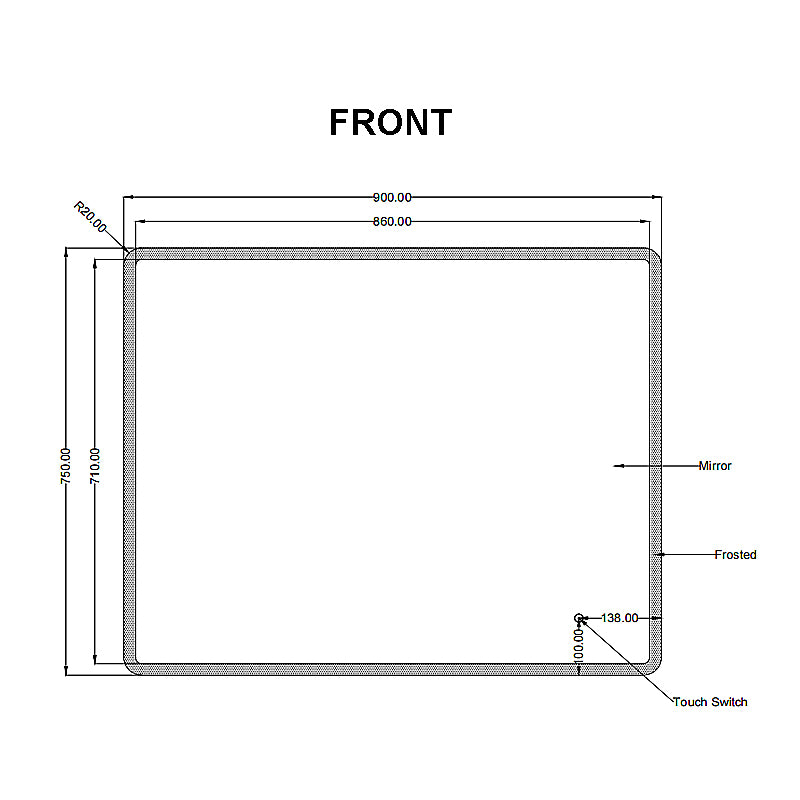 Carysil Square Round Edged 3 Color Lighting Frontlit LED Mirror Touch Sensor Switch Defogger Pad 900*750mm