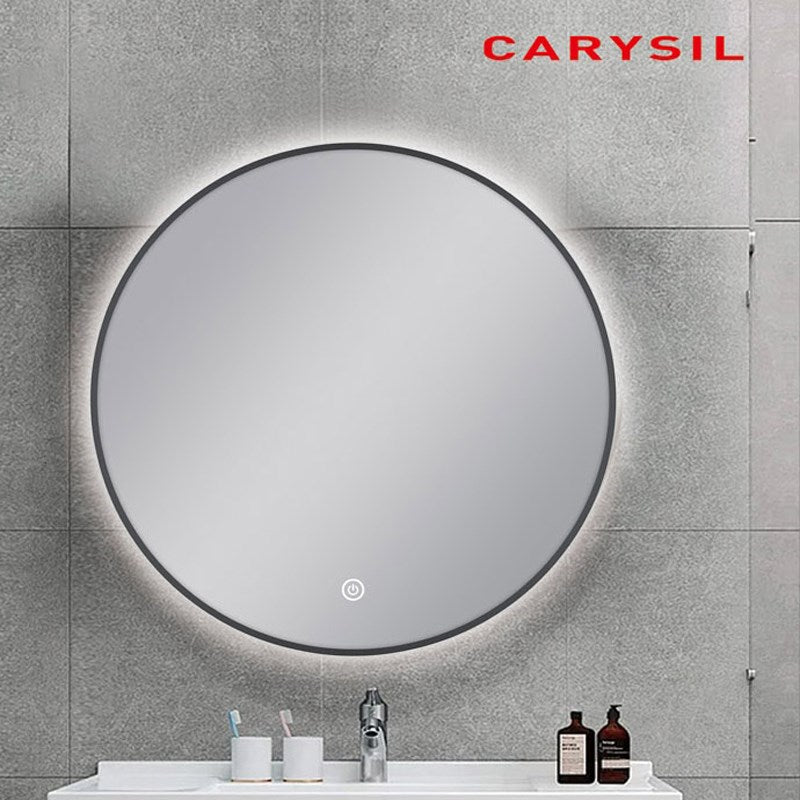 Carysil Round 3 Color Lighting Gun Metal Framed LED Mirror Touch Sensor Switch Defogger Pad 750mm