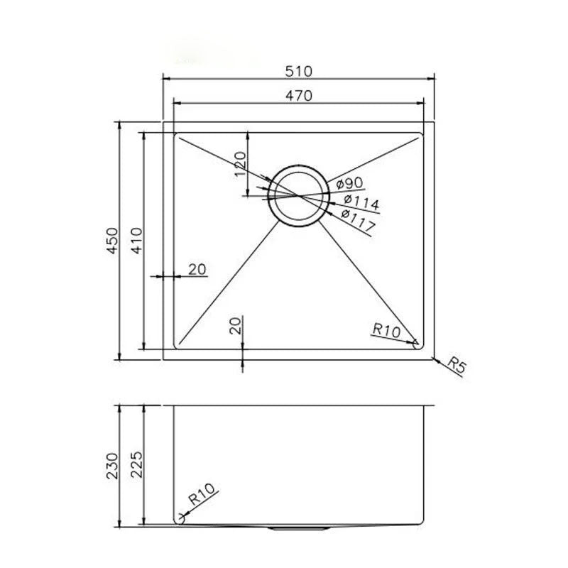 Stainless Steel PVD Single Bowl Kitchen Sink 510x450x230mm