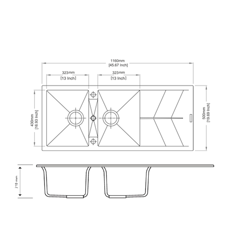 Carysil Granite Double Bowl Kitchen Sink 1150x500mm
