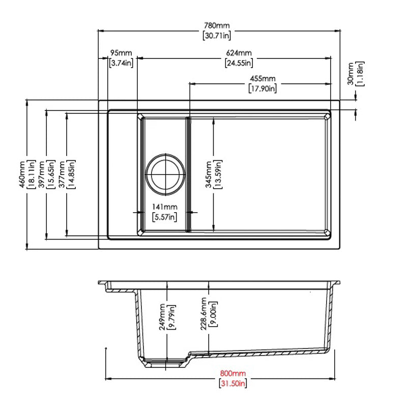 Carysil Harmony SD780 Granite Single Bowl Stone Kitchen Sink 780*460*250mm(with Bottom Grid & Colander)