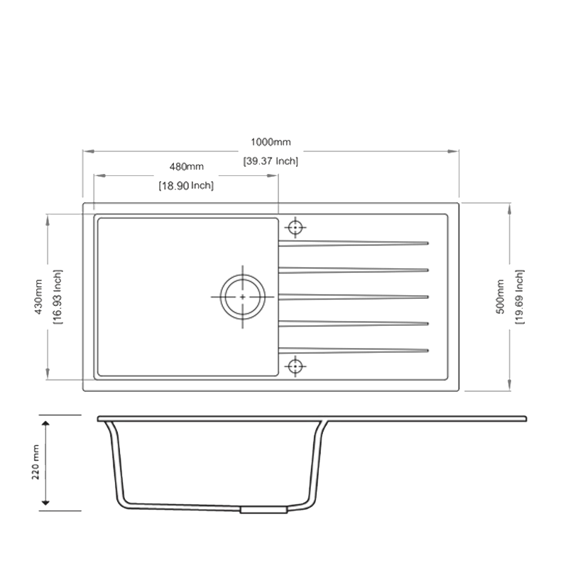 Concrete Carysil Granite Single Bowl Kitchen Sink 1000x500mm