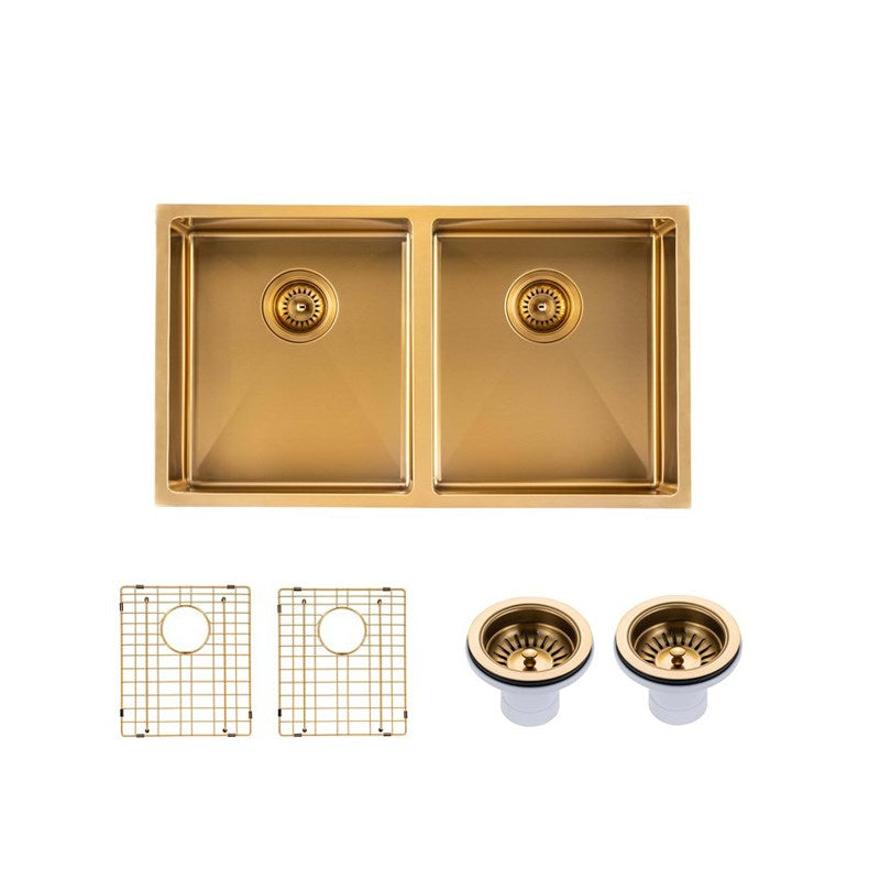 Stainless Steel PVD Double Bowl Kitchen Sink 820x457x230mm