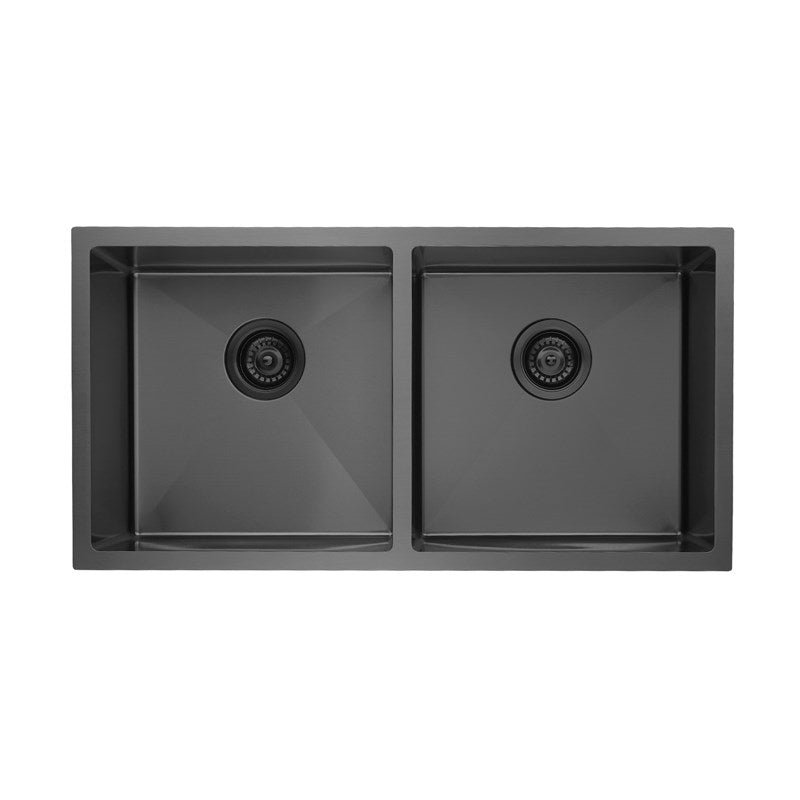 Gun Metal Stainless Steel Double Bowl Kitchen Sink 860x440x200mm