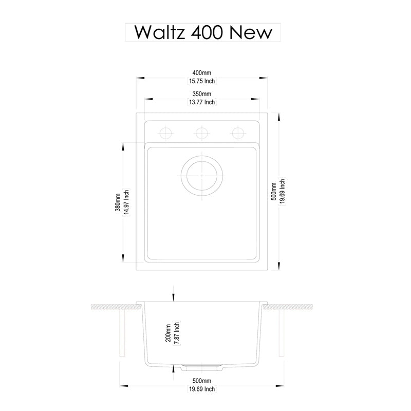 Carysil Waltz 400 Grainte Single Bowl Stone Kitchen Sink 400*500*200mm