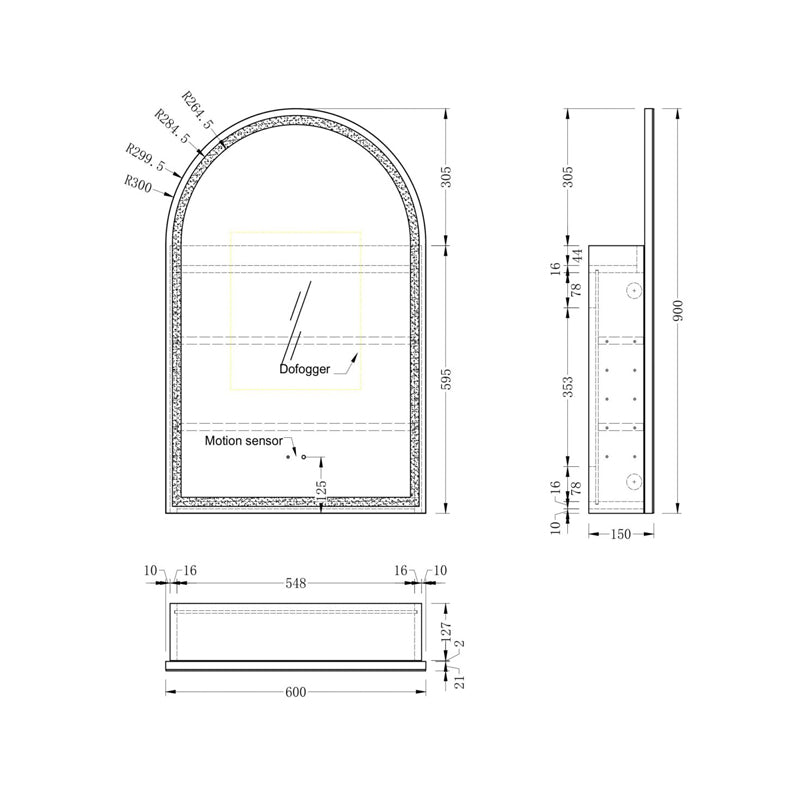 Carysil Imperial 600x900mm Matte Arch LED Shaving Cabinet
