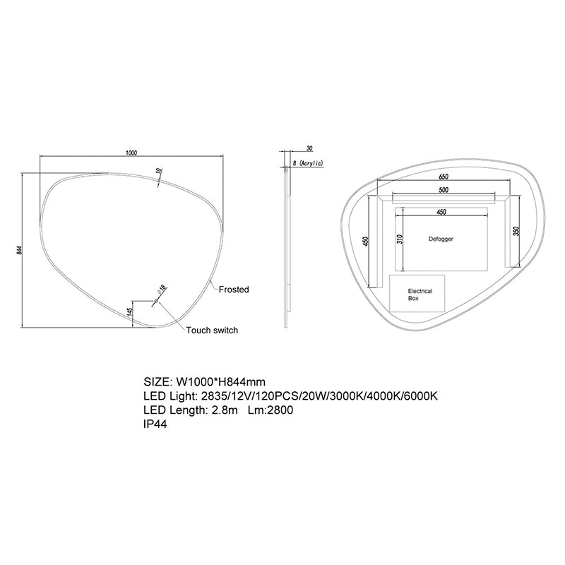 LED Mirror 1000x844mm