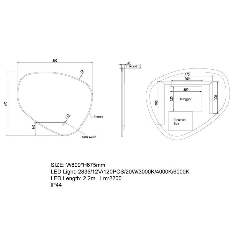 LED Mirror 800x675mm