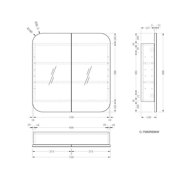 Carysil 750x800mm Grand Matte Shaving Cabinet
