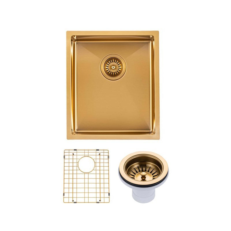 Brushed Brass Stainless Steel PVD Single Bowl Kitchen Sink 390x450x215mm