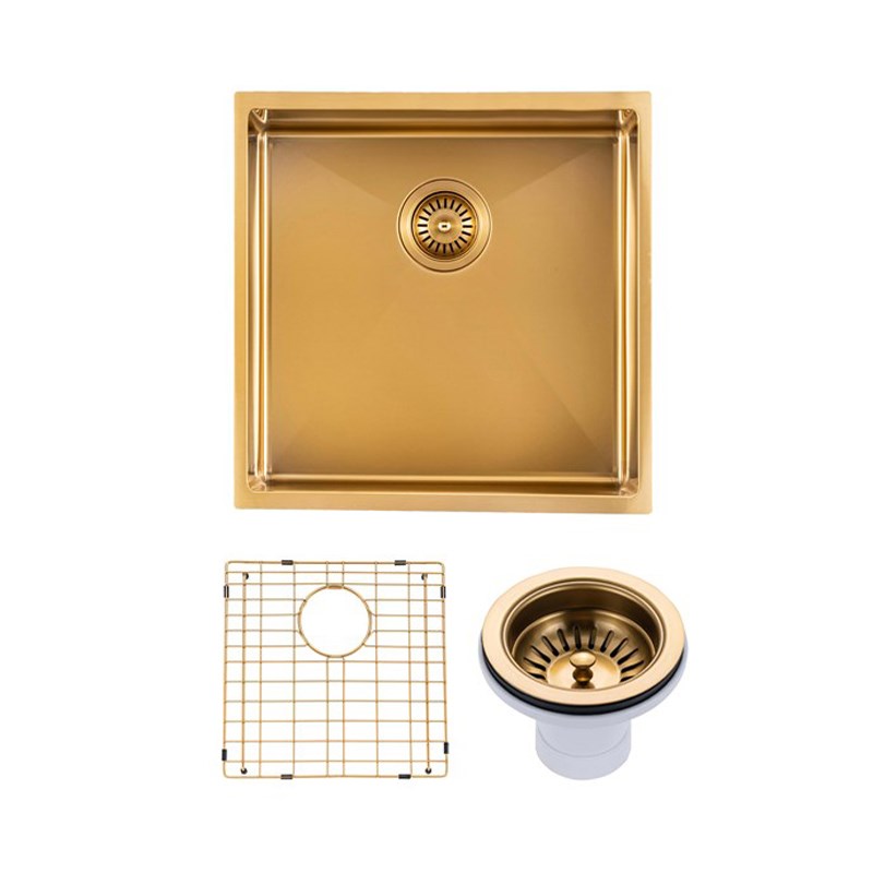 Brushed Brass Stainless Steel PVD Single Bowl Kitchen Sink 440x440x205mm