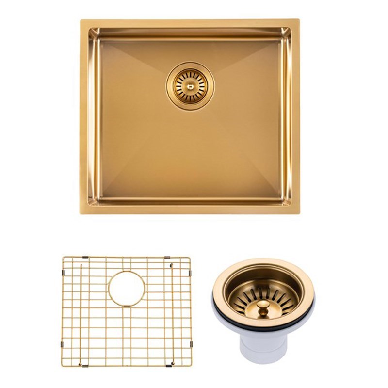 Brushed Brass Stainless Steel PVD Single Bowl Kitchen Sink 500x440x230mm