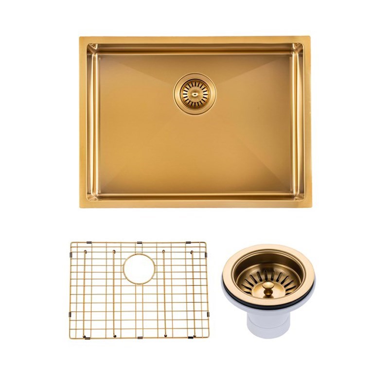 Brushed Brass Stainless Steel PVD Single Bowl Kitchen Sink 600x450x300mm