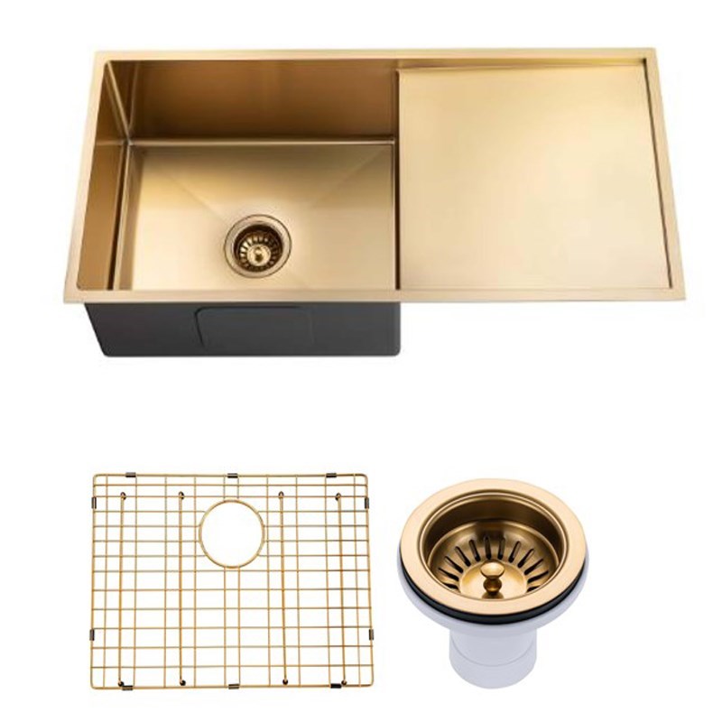 Brushed Brass Stainless Steel PVD Single Bowl Kitchen Sink 960x450x230mm