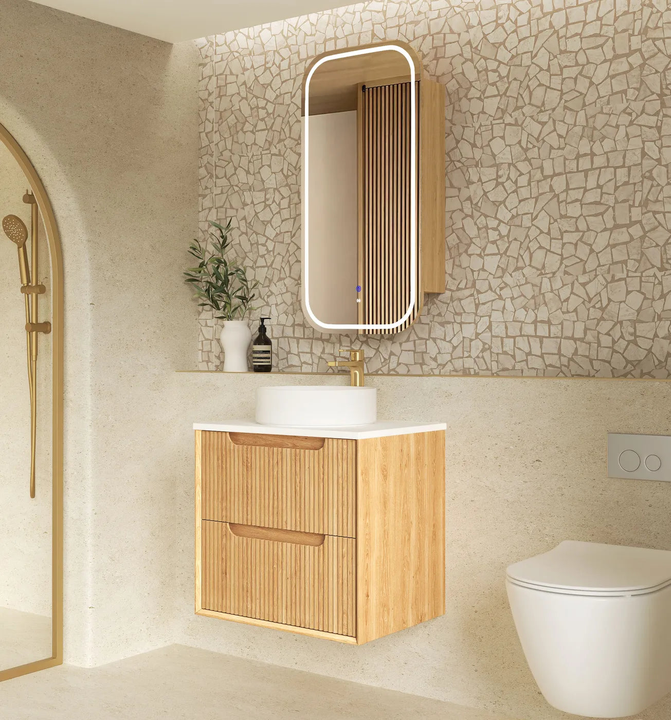 Byron Fluted 600mm Woodland Oak Wall Hung Vanity