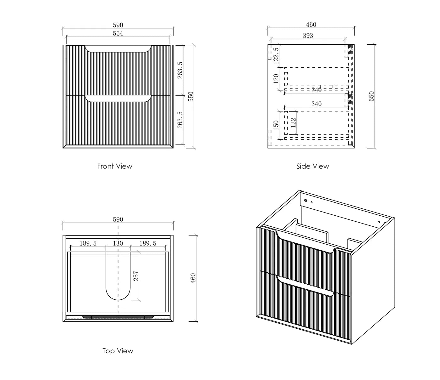 Byron Fluted 600mm Woodland Oak Wall Hung Vanity