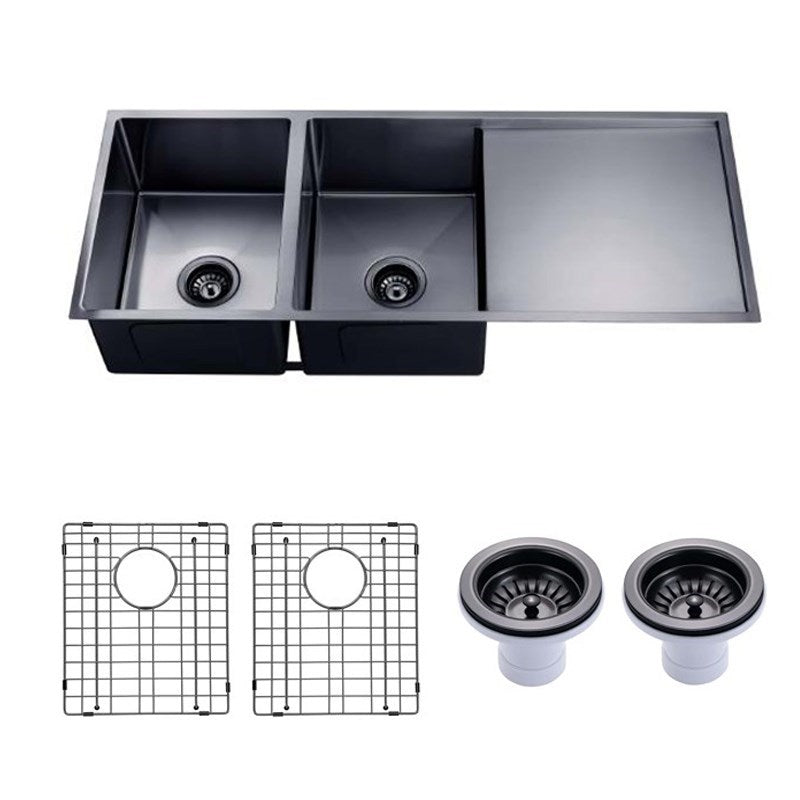 Gunmetal Stainless Steel PVD Double Bowl Kitchen Sink 1160x460x230mm