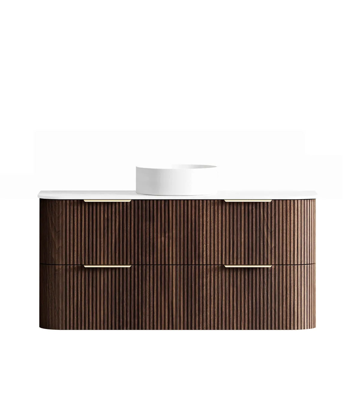 Havana Fluted 1200mm Sable Walnut Wall Hung Curve Vanity — Cabinet Only