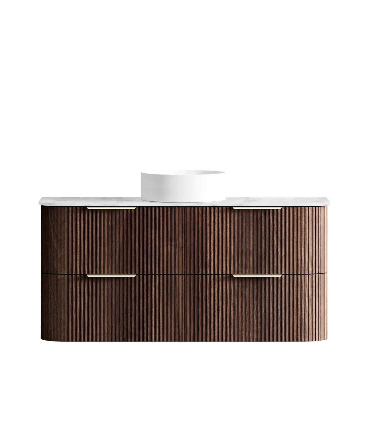Havana Fluted 1200mm Sable Walnut Wall Hung Curve Vanity — Cabinet Only