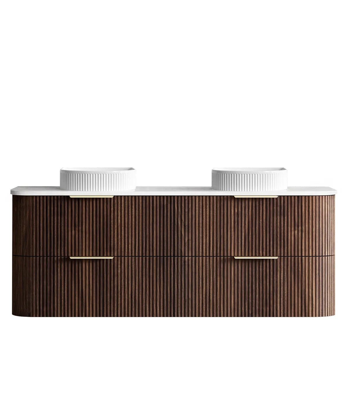 Havana Fluted 1500mm Sable Walnut Wall Hung Curve Vanity