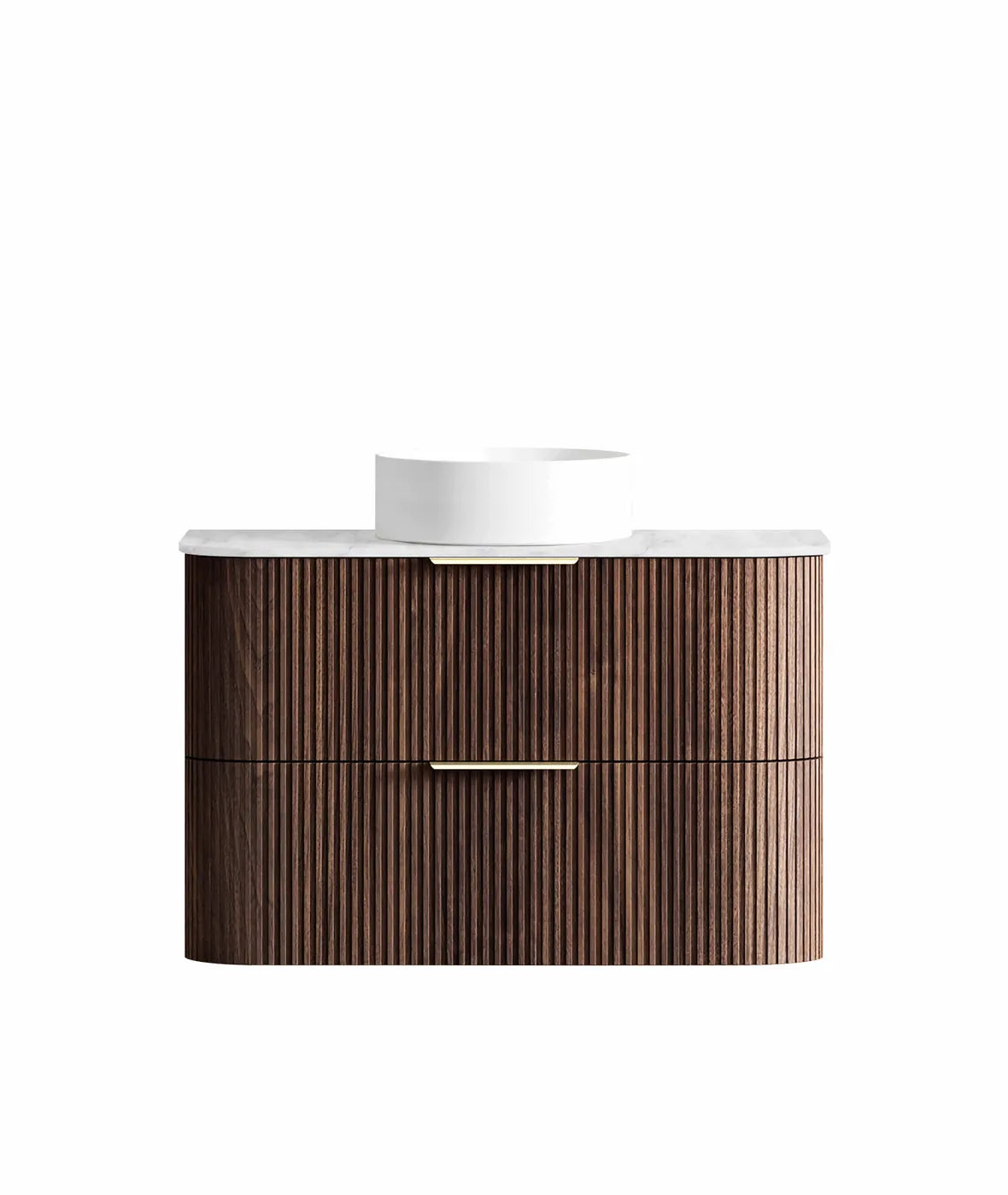 Havana Fluted 900mm Sable Walnut Wall Hung Curve Vanity