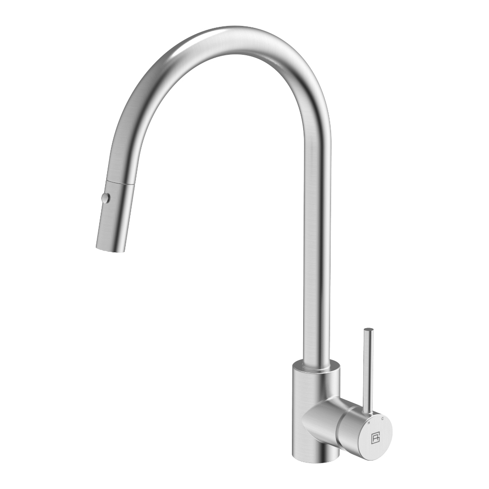 304 Gooseneck with Dual Spray Pull Out Function Brushed Steel Kitchen Mixer