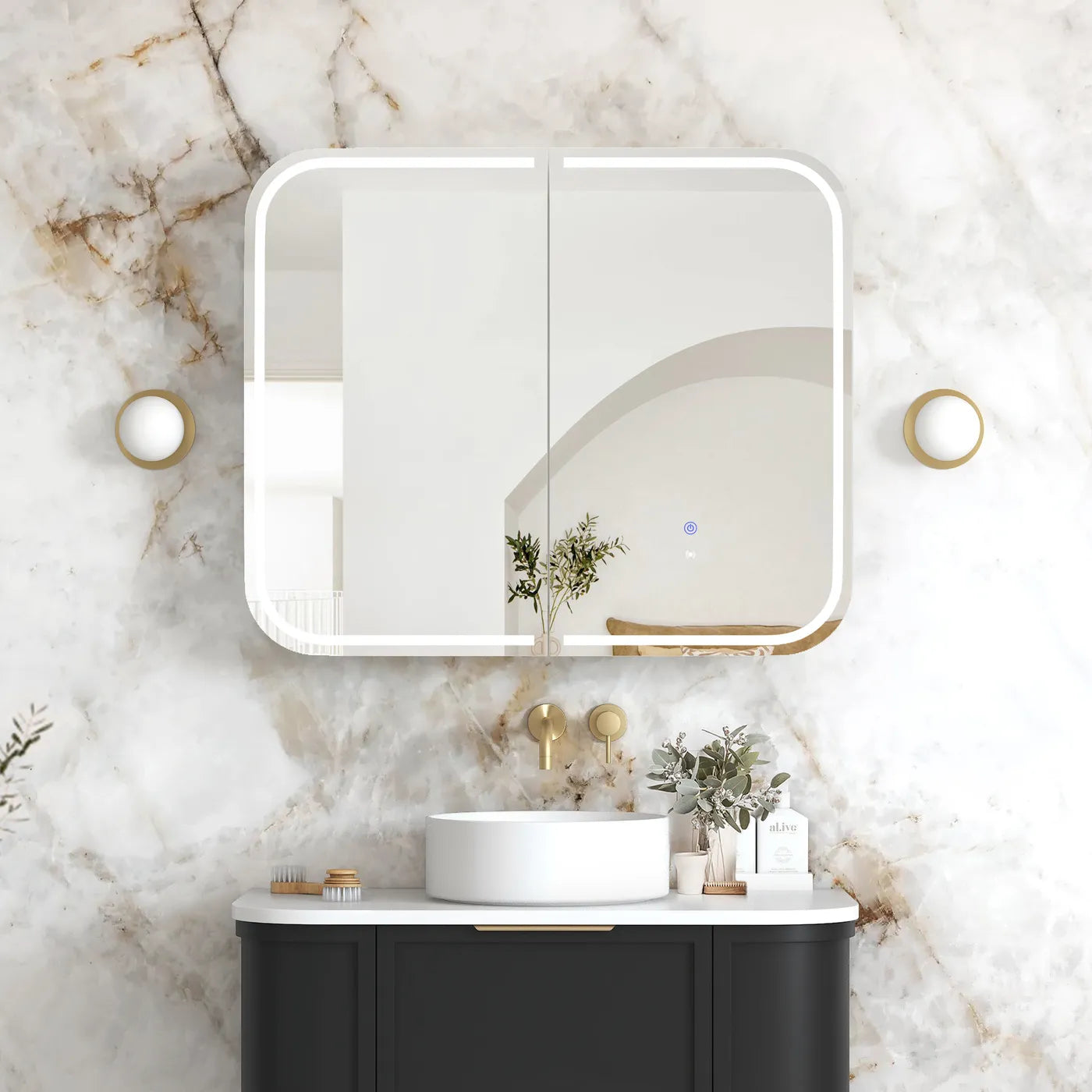 LED Newport 900(W)x750(H) Black Oak Shaving Cabinet - Premium Edition