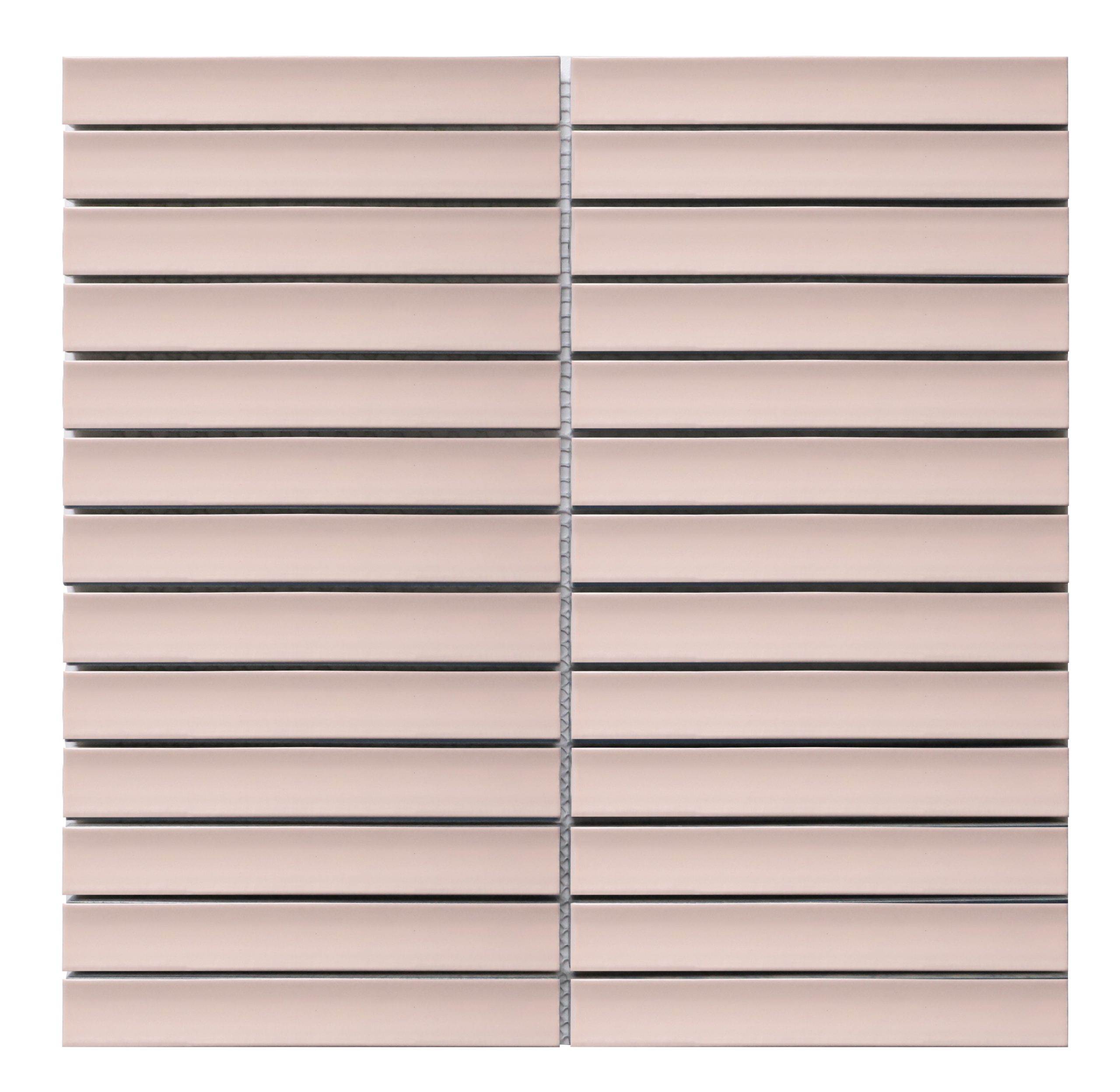 | Rakeen Concave Mosaic | Plain Pink Matt Sheet Size - 299x296mm Chip Size - 20x145mm