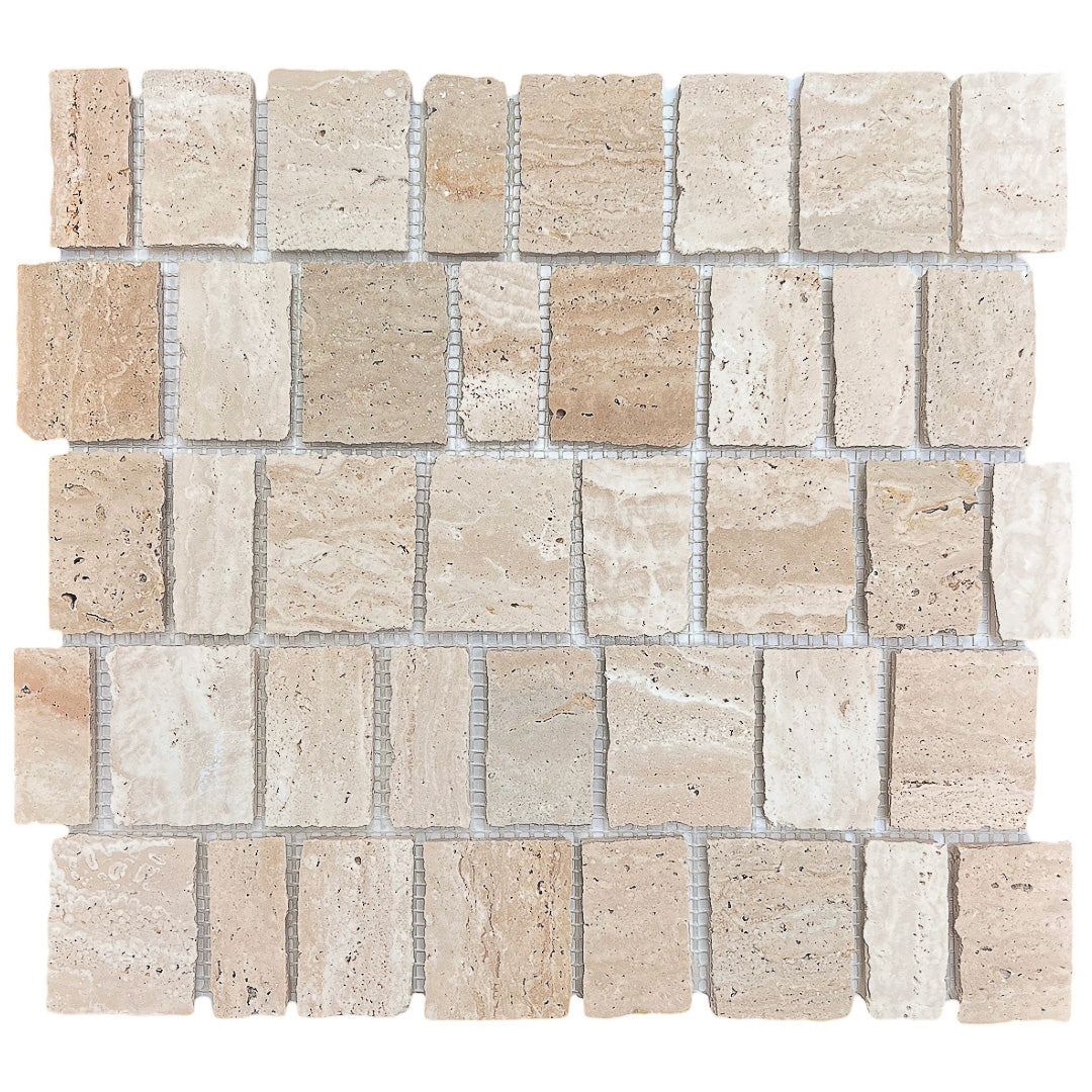 | Roman Travertine | Split Honed 5mm Joint Chip 55x45+55x35+55x25 Sheet 304x283x7