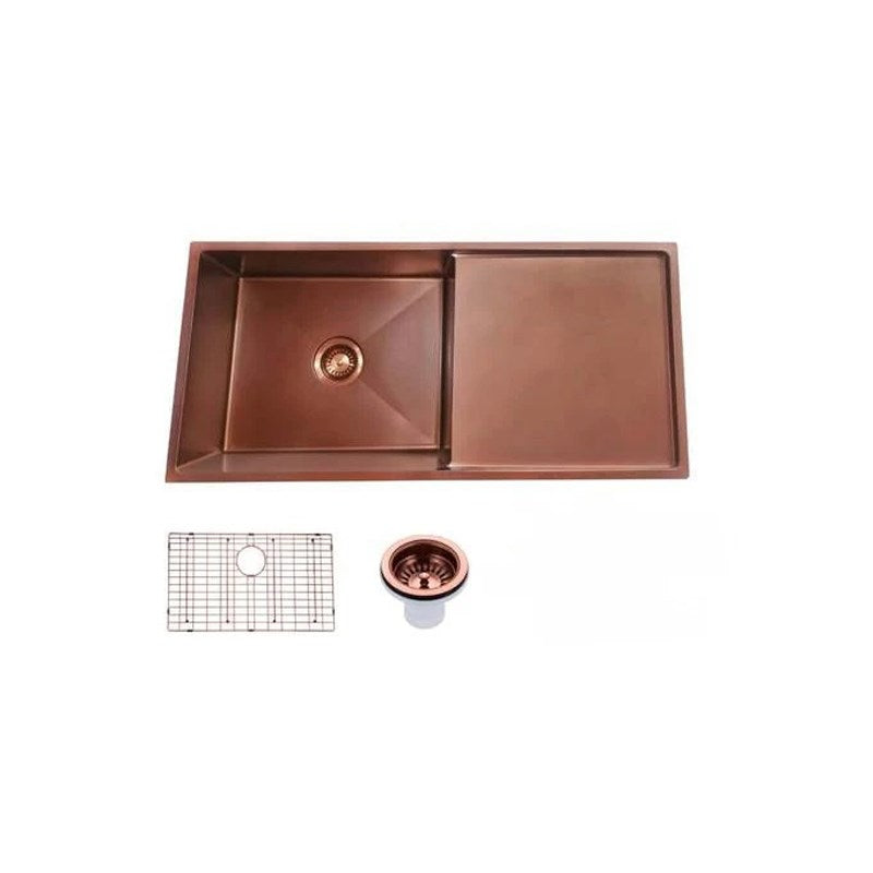 Stainless Steel Copper PVD Coating Single Bowl with Drain Board Kitchen Sink 960*450*230mm