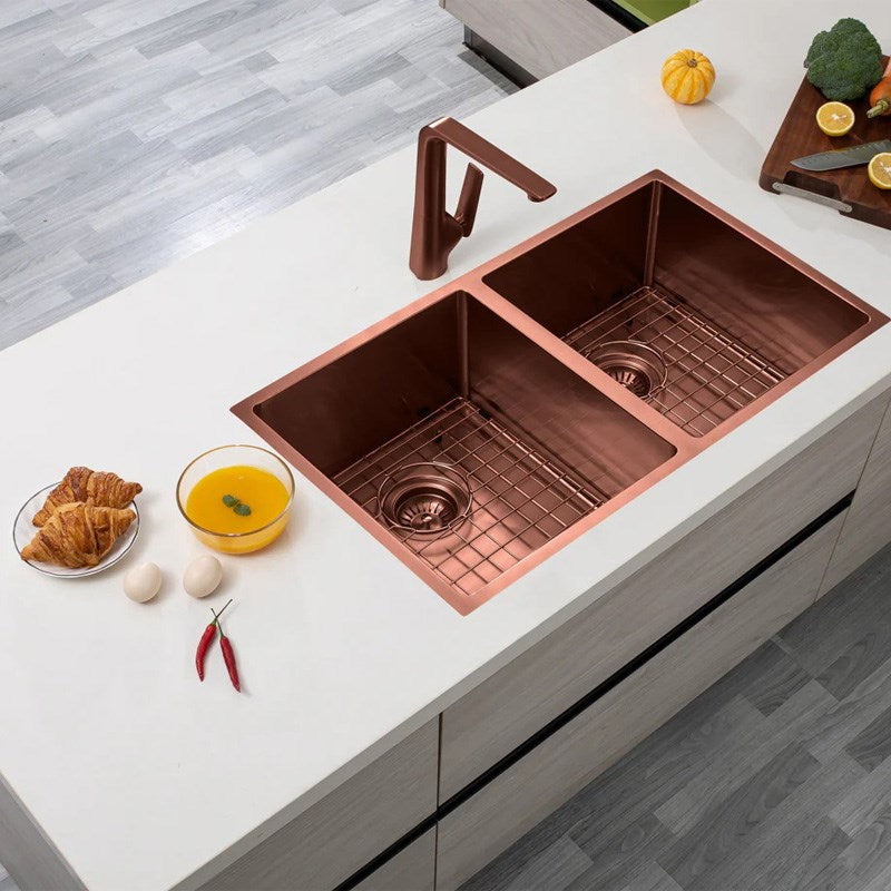 Copper Stainless Steel PVD Double Bowl Kitche Sink 770x450x215mm