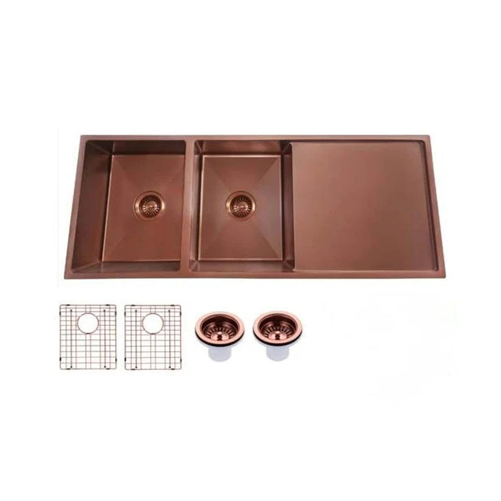 Copper Stainless Steel PVD Double Bowl Kitchen Sink 1160x460x230mm