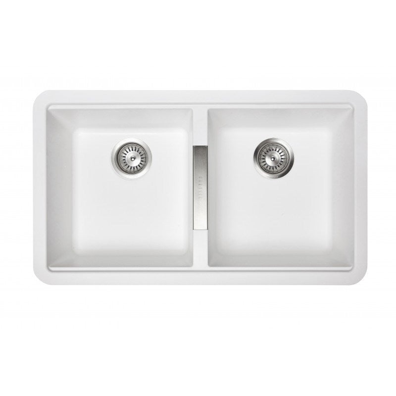 White Carysil CG2B3322 Double Bowl Stone Kitchen Sink 824*481*241mm