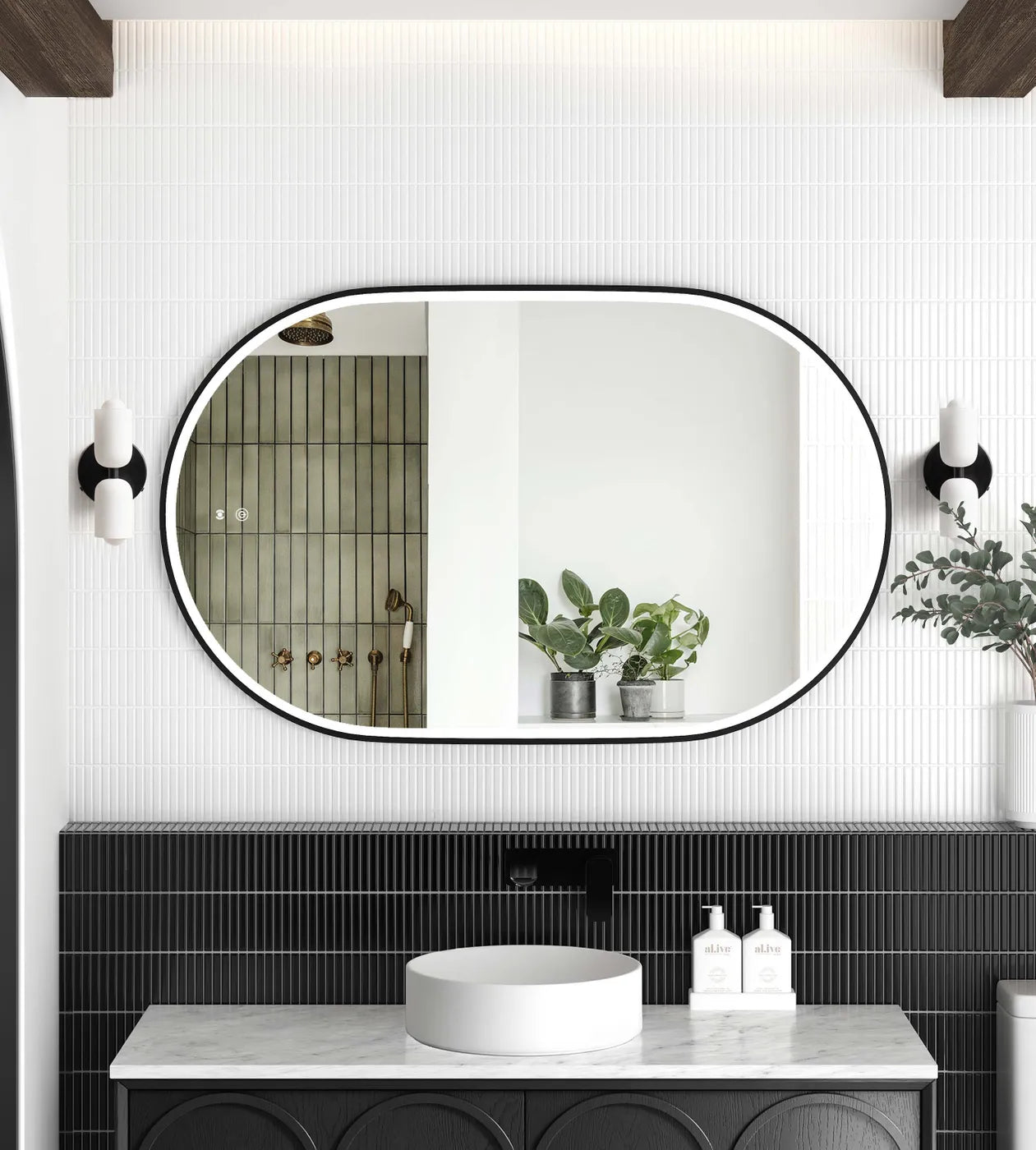Black LED Noosa 900(H)x600(W) Metal Frame Tuffi Mirror