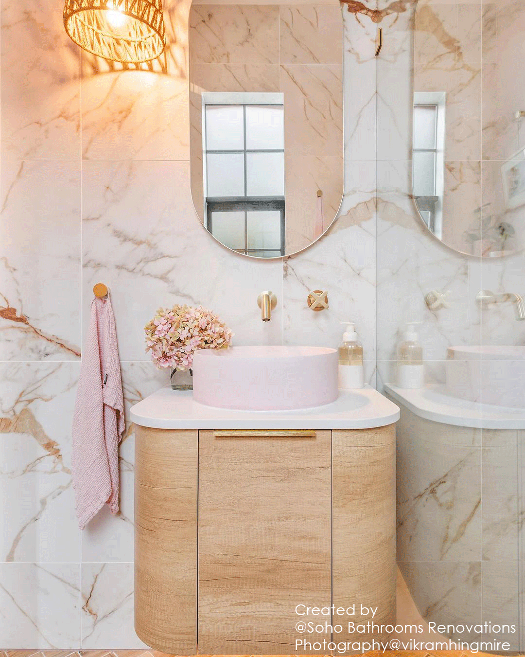 Bondi 600mm Natural Oak Wall Hung Curve Vanity (12TH & NTH Only)