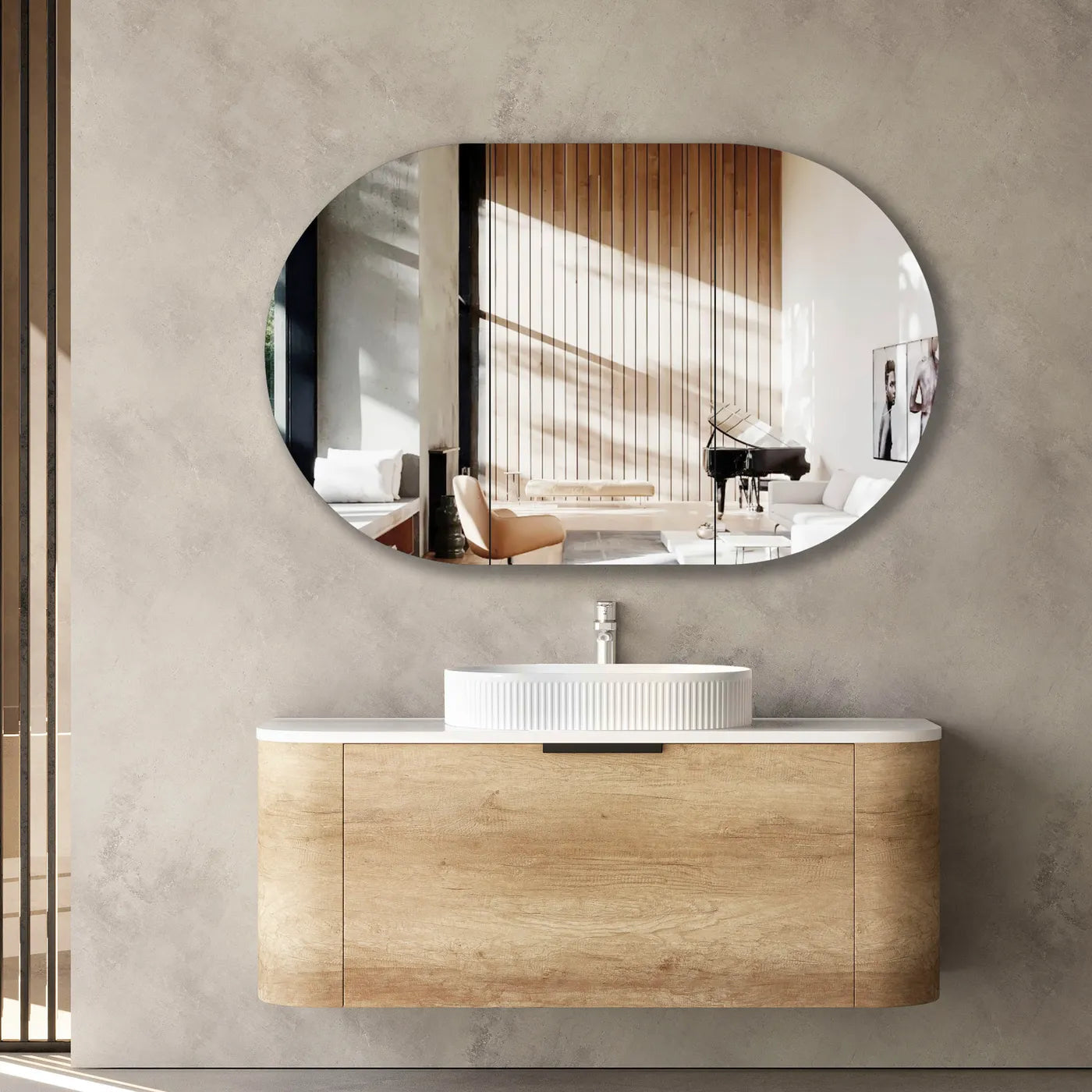 Bondi 1200mm Natural Oak Wall Hung Curve Vanity