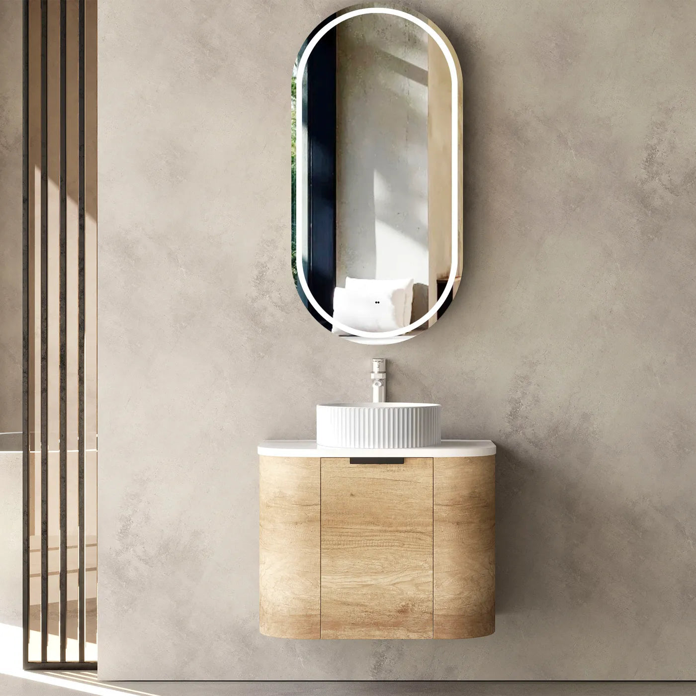 Bondi 600mm Natural Oak Wall Hung Curve Vanity (12TH & NTH Only)