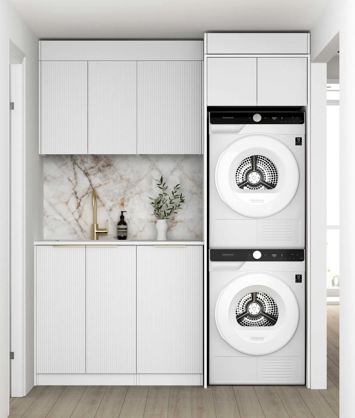 Bondi Laundry 630 Fluted White Base Cabinet