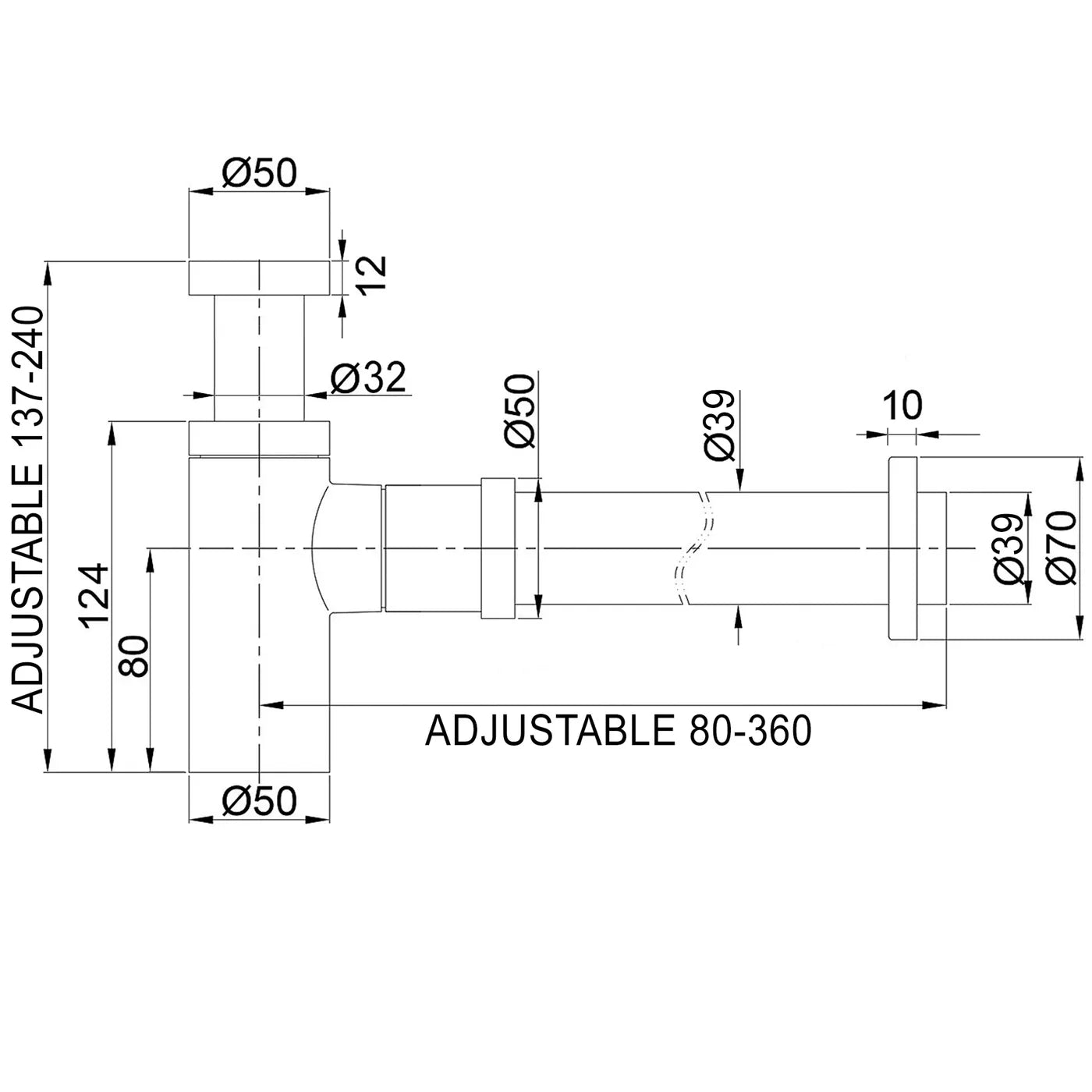 Bottle Trap Round Black 32/40mm Waste, 40mm Connection