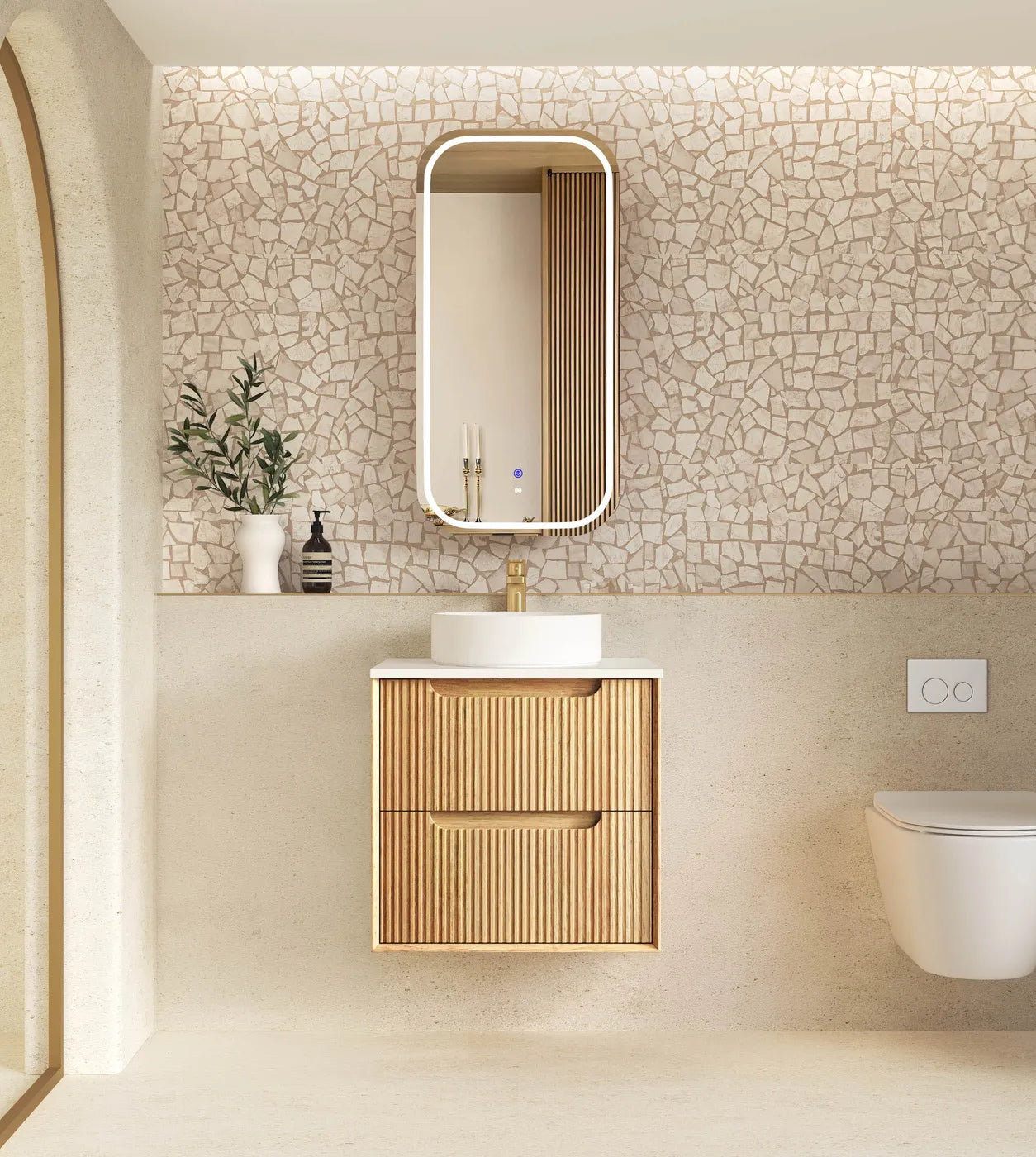 Byron Fluted 600mm Woodland Oak Wall Hung Vanity