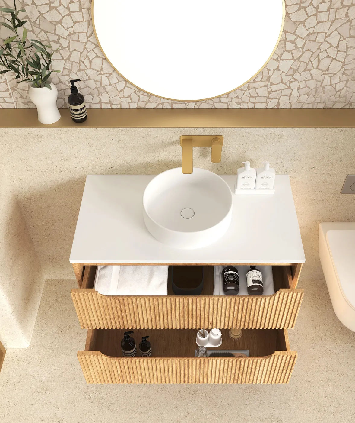 Byron Fluted 750mm Woodland Oak Wall Hung Vanity
