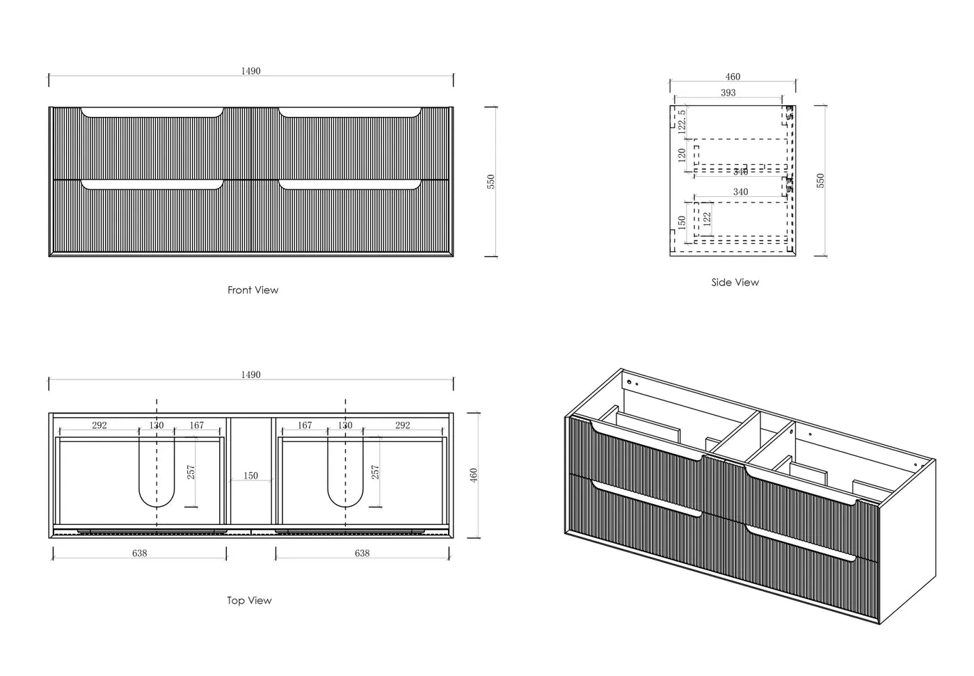 Byron Fluted 1500mm Woodland Oak Wall Hung Vanity