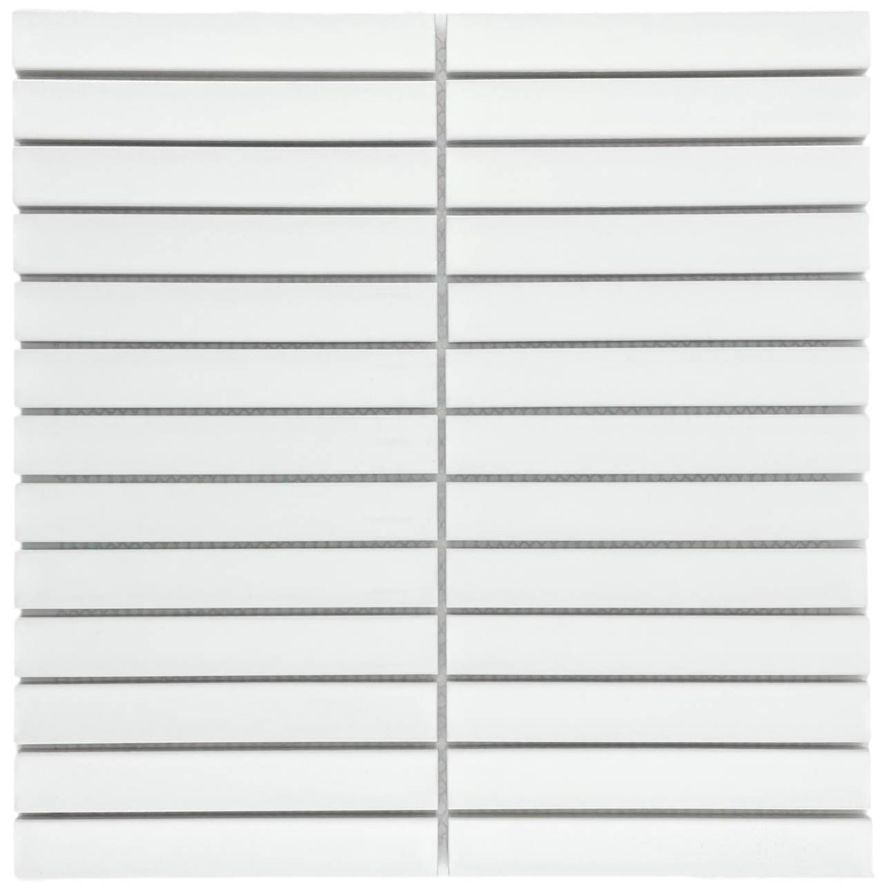 | Rakeen Concave Mosaic | Plain White Gloss Sheet Size - 299x296mm Chip Size - 20x145mm