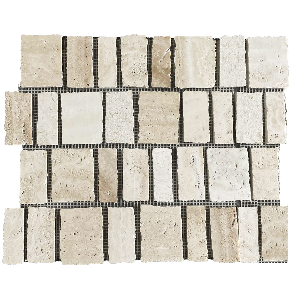 Crema Travertine Fiorano Mosaic Tumbled Various Chip Size Sheet 305x305x10