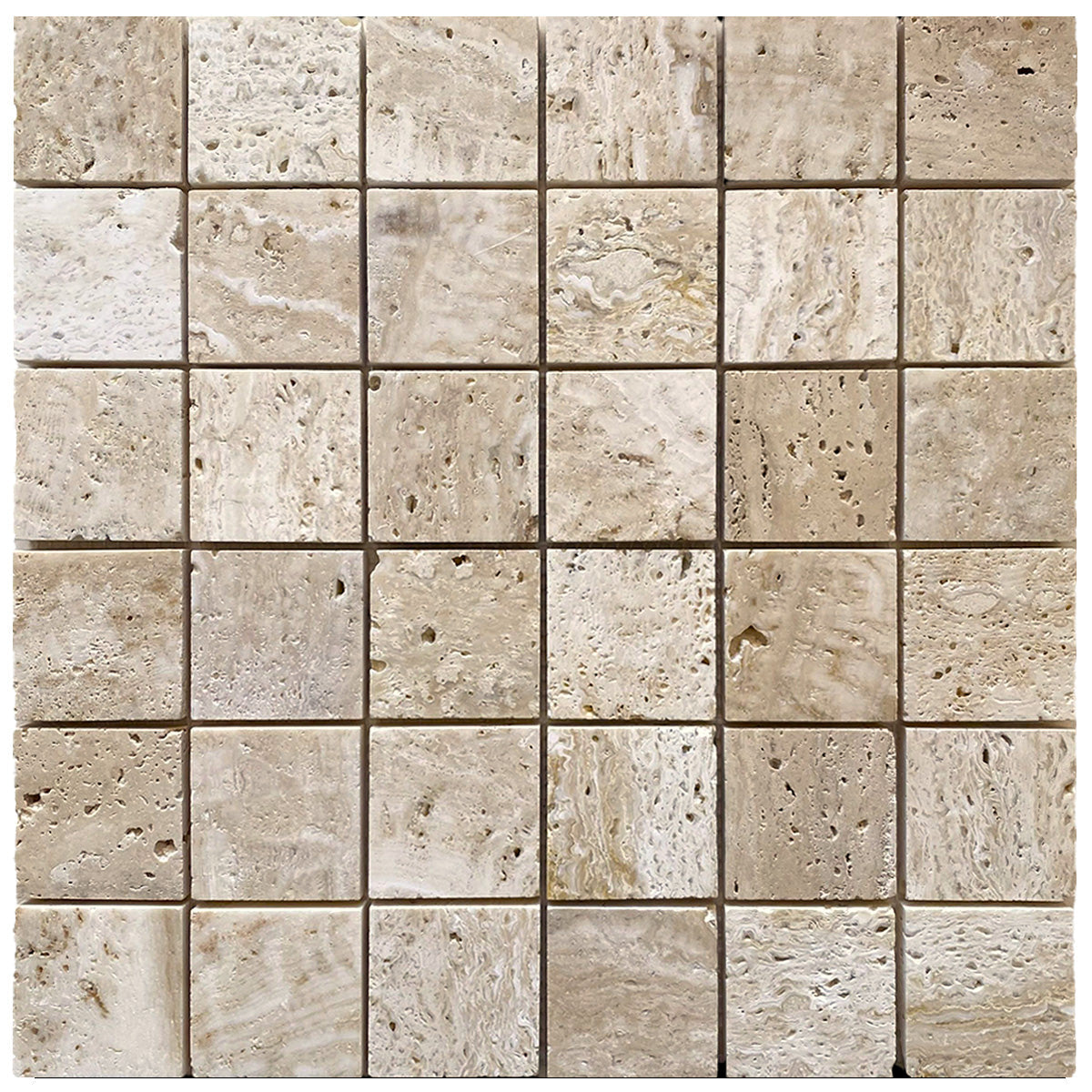 Crema Travertine Square Mosaic Honed 48x48 Sheet 305x305