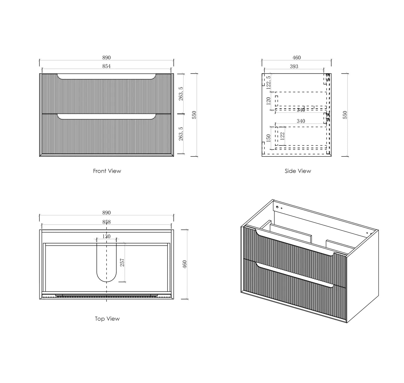 Byron Fluted 900mm Woodland Oak Wall Hung Vanity