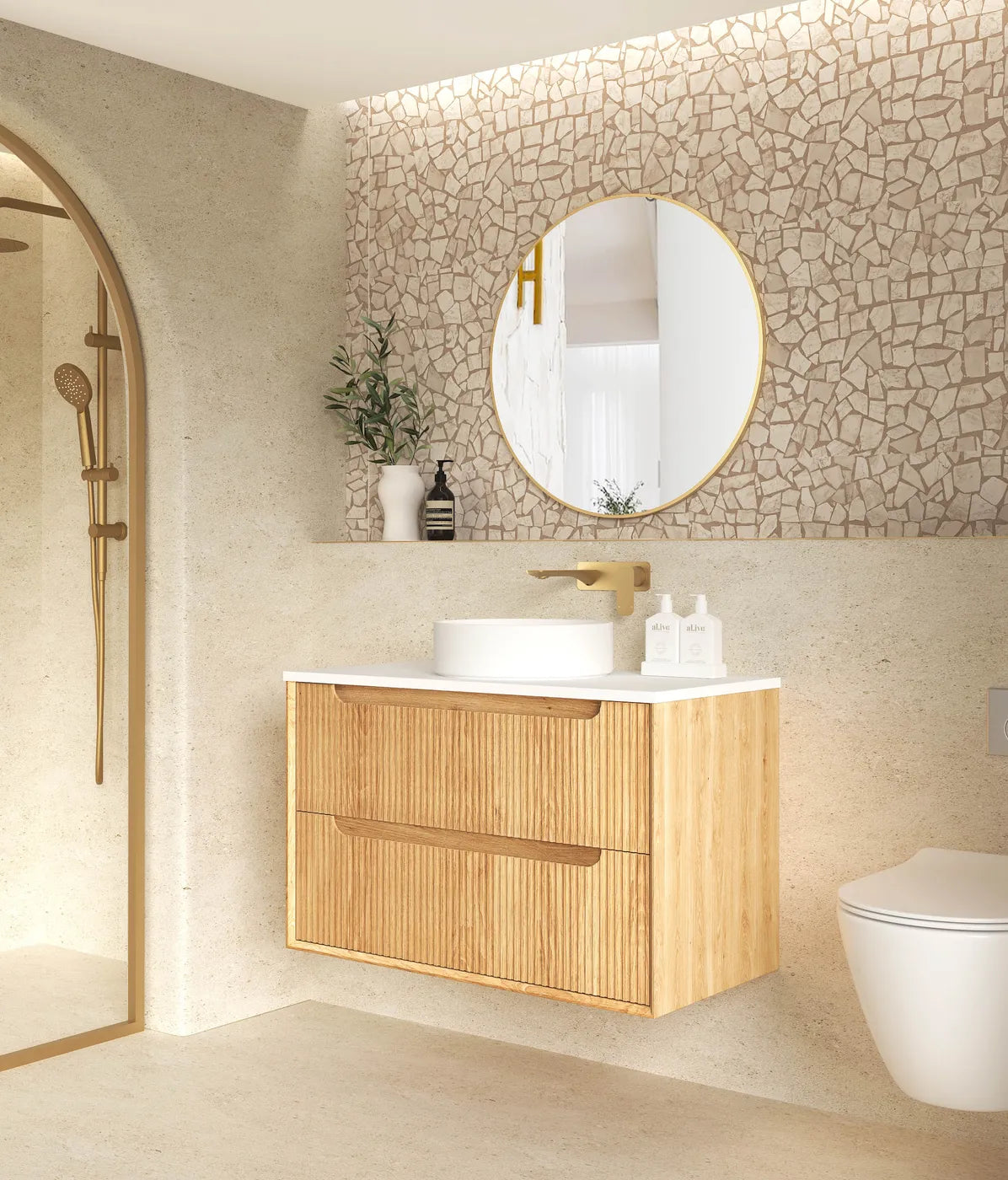 Byron Fluted 900mm Woodland Oak Wall Hung Vanity