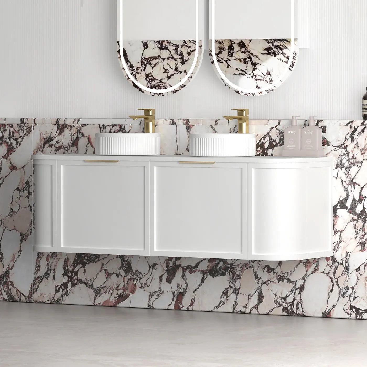 Hampshire 1500mm Satin White Wall Hung Curve Vanity