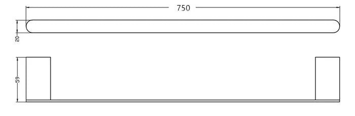 Zevio 750mm Matte Black & Rose Gold Single Towel Rail